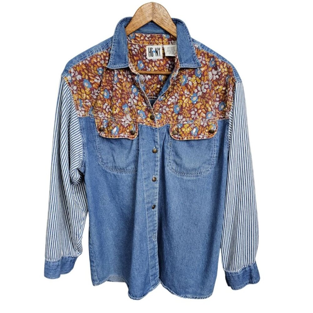 Women's Blue Denim Button-Up Shirt